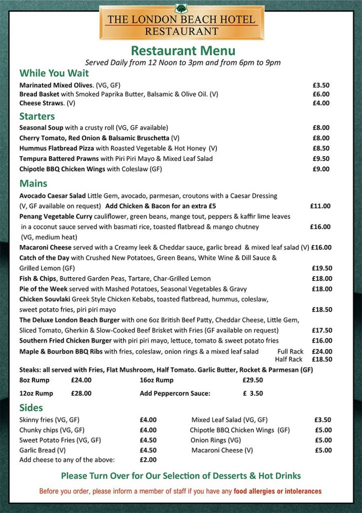 Summer restaurant menu