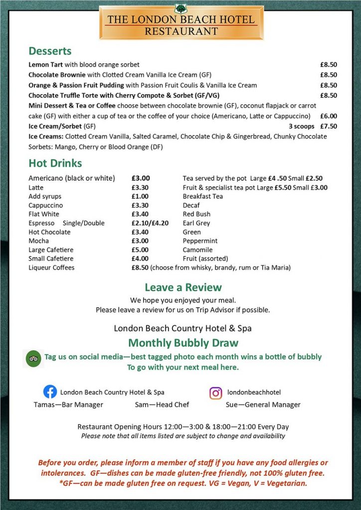 Restaurant menu page 2