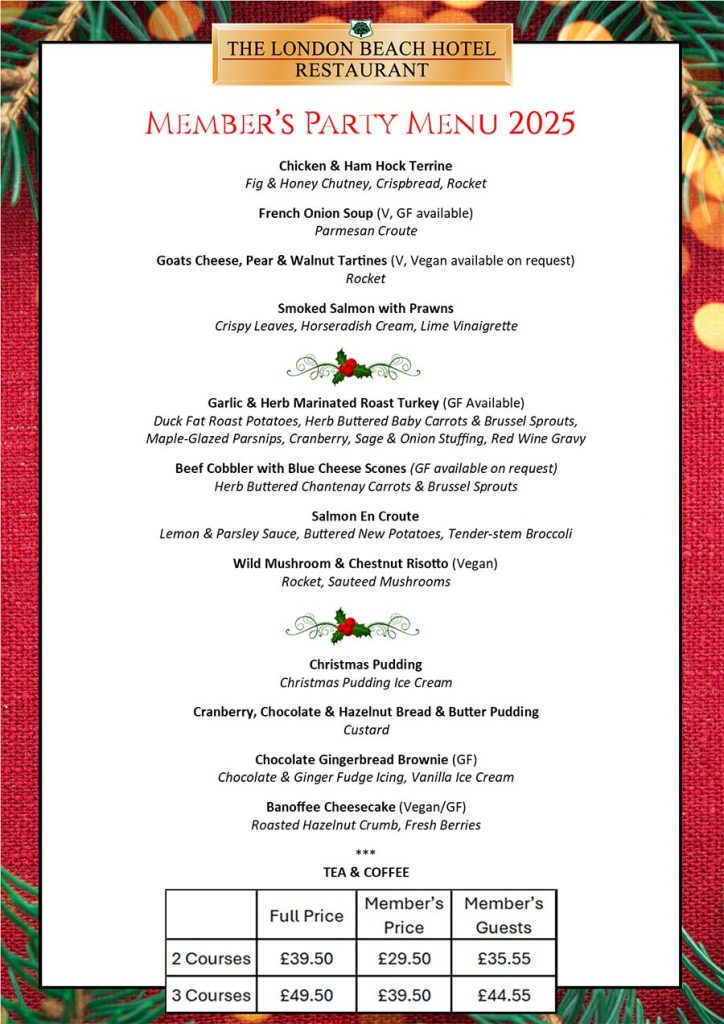 Member's Christmas Party Menu