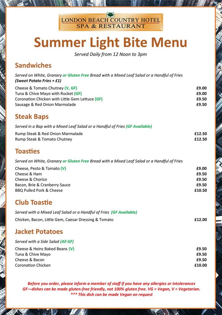 Light bites menu